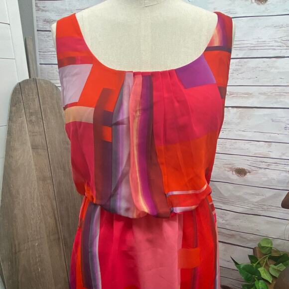SNAP Hi-Low Colorblock Sleeveless Summer Dress Elastic Gathered Waist Size M - Picture 5 of 10